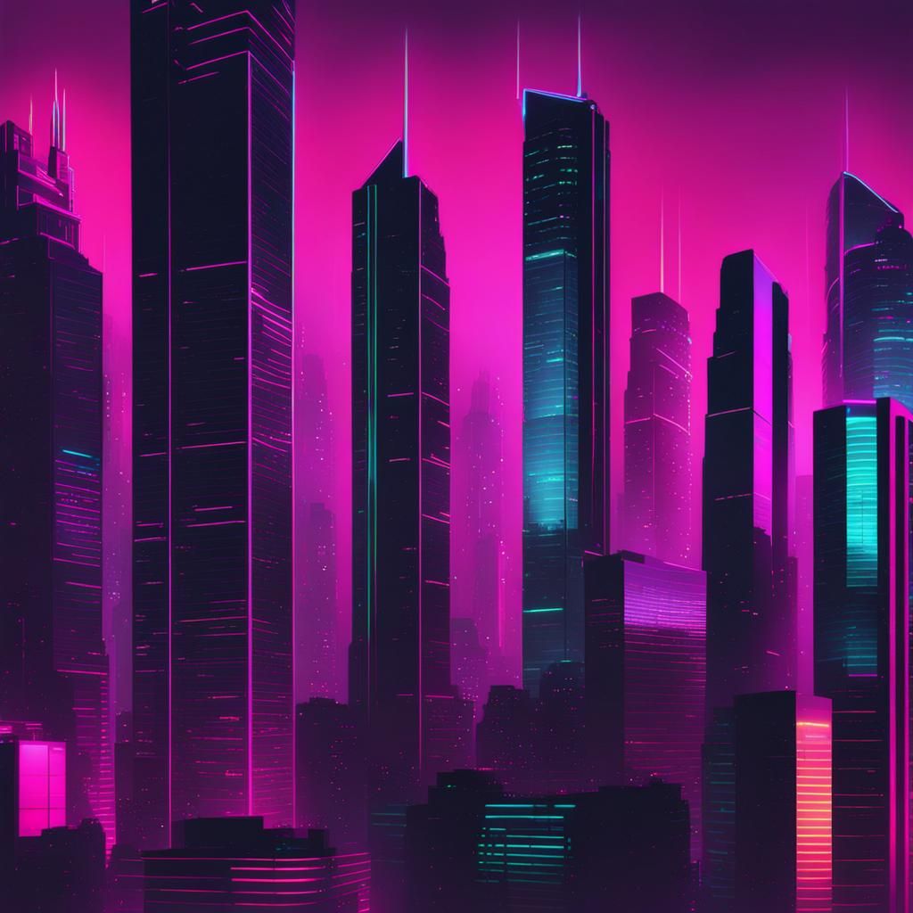 Synthwave Neon Skyscrapers in Retro Style