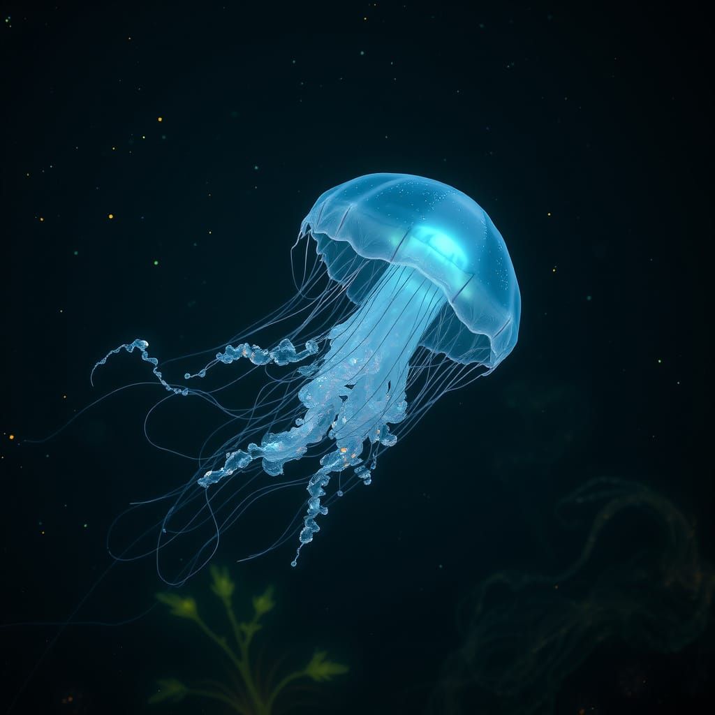 Surreal Bioluminescent Jellyfish in an Alien Ocean