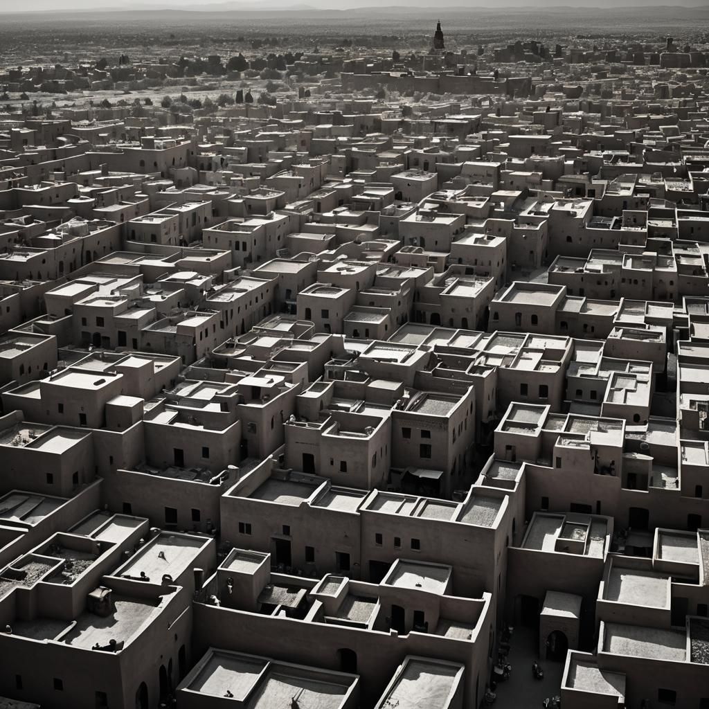 Marrakesh Cityscape in Moody Black and White