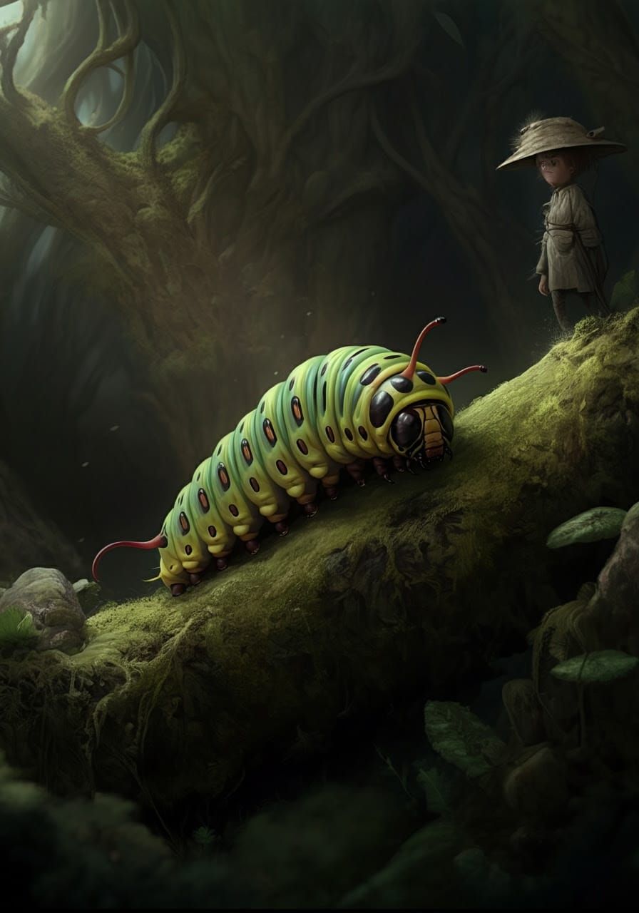 Fantastical Landscape with Giant Caterpillars