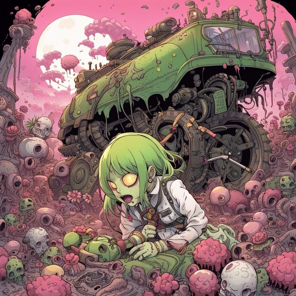 Surreal Steampunk Scene with Soldier and Slime