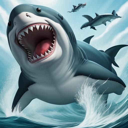 Anthropomorphic Sharks Fleeing in Panic
