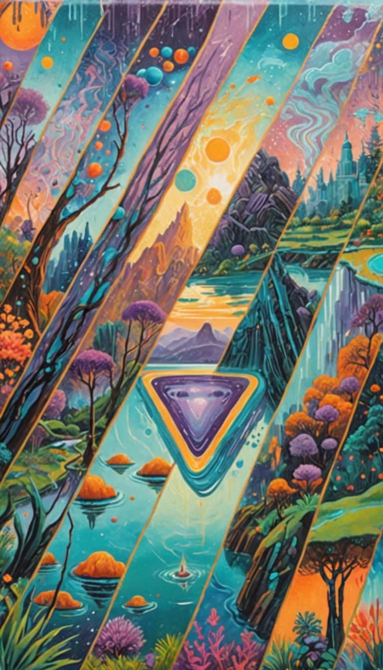 Alien World Gouache Landscape with Floating Islands