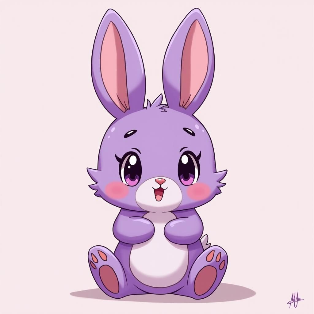 Cute Purple Bunny Mascot in Y2K Anime Style