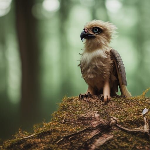 Cute Baby Gryphon in Mystical Forest