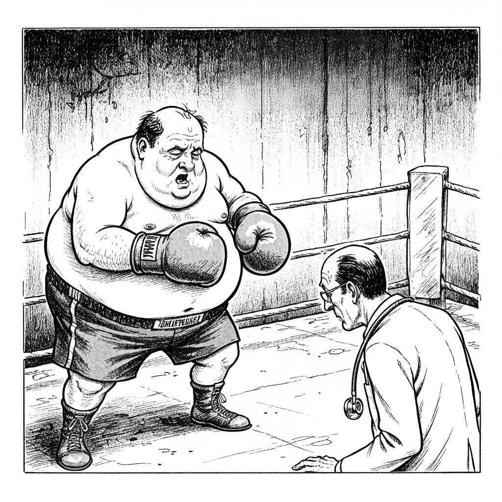 Doctor Versus Obese Boxer in Newspaper Style