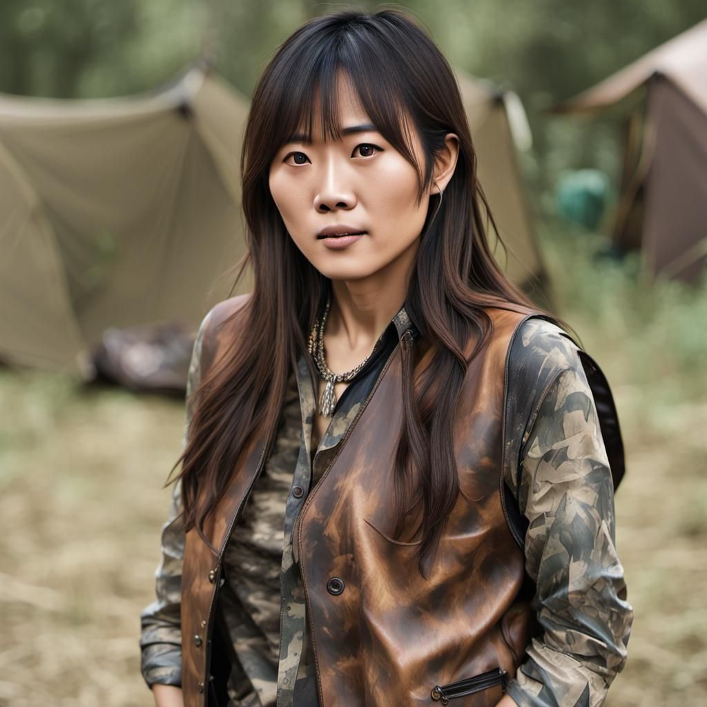 Attractive Woman Hunter at Camp