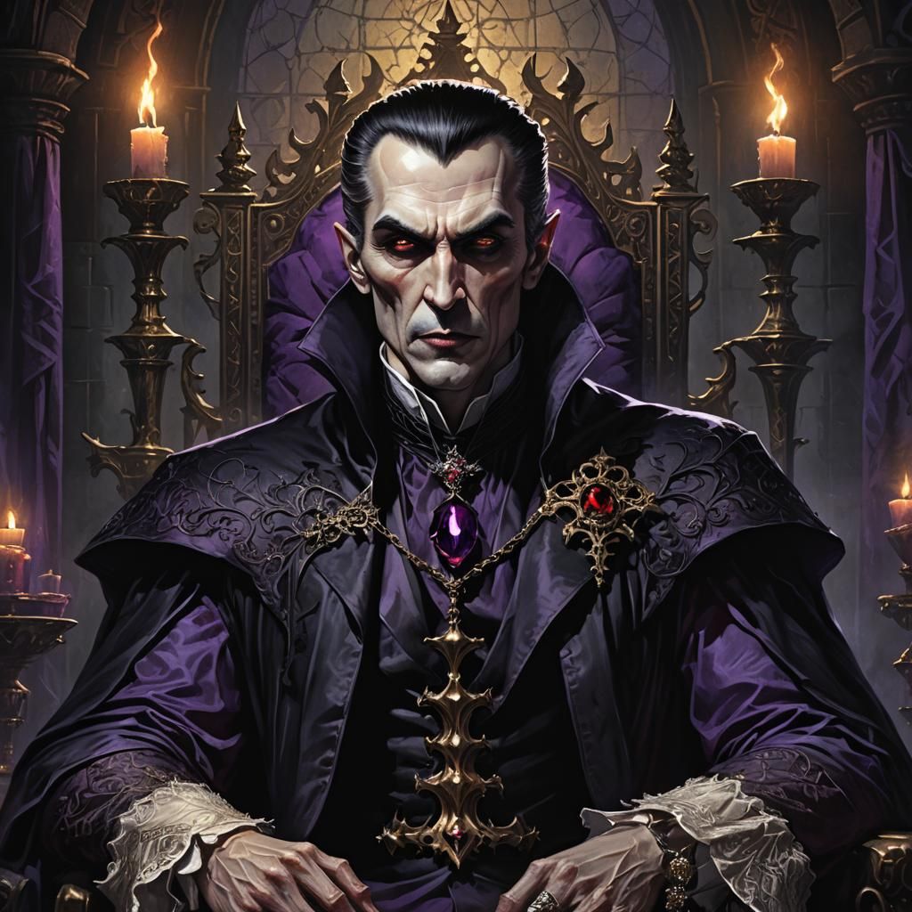 Dracula on Ornate Throne in Dark Fantasy Art
