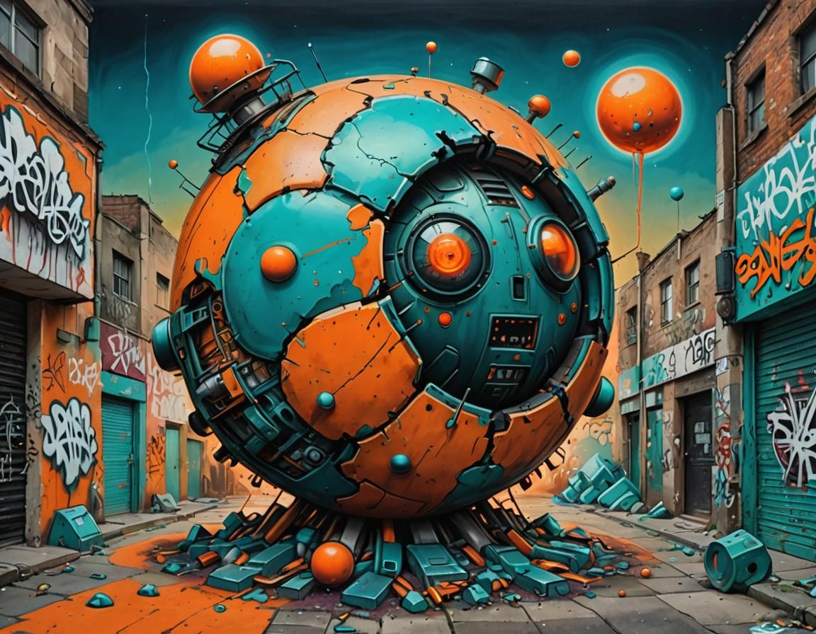 Planet-Killing Bomb in Graffiti Surrealism Style