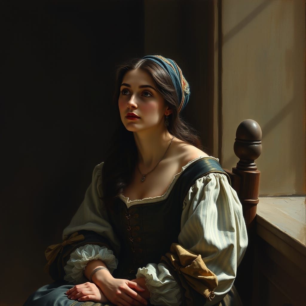 Renaissance Woman in Chiaroscuro Lighting, Sfumato Style