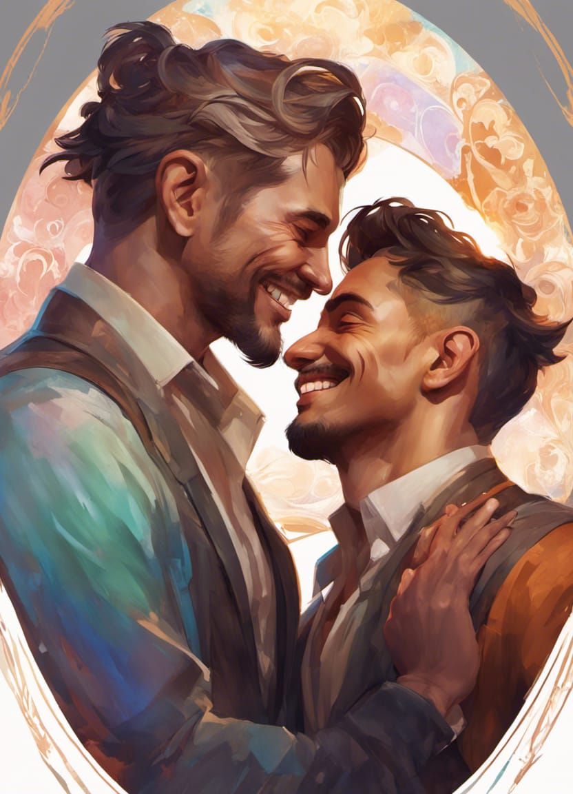 Smiling Gay Men Portrait in Hyperdetailed Style