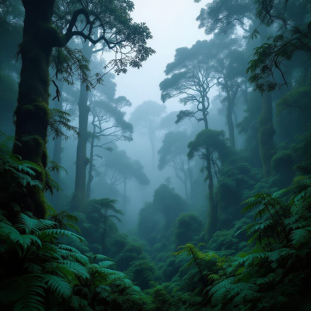spooky, foggy rainforest