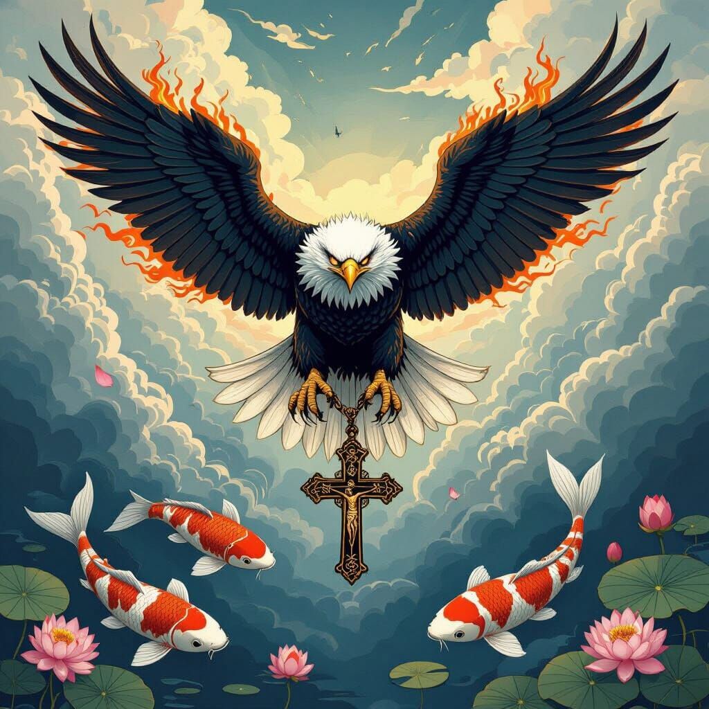 Two-Headed Eagle Tattoo Design in Dark Fantasy Style