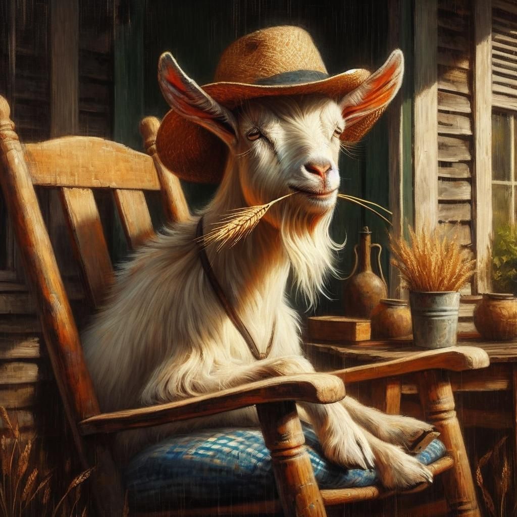Goat on Farmhouse Porch as Detailed Matte Painting