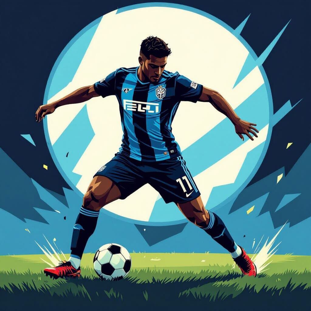Grêmio Player Kicking Ball in Art Nouveau Style