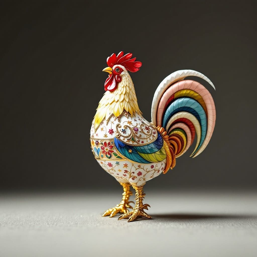 Faberge Egg-Inspired Rooster Shines in Morning Light