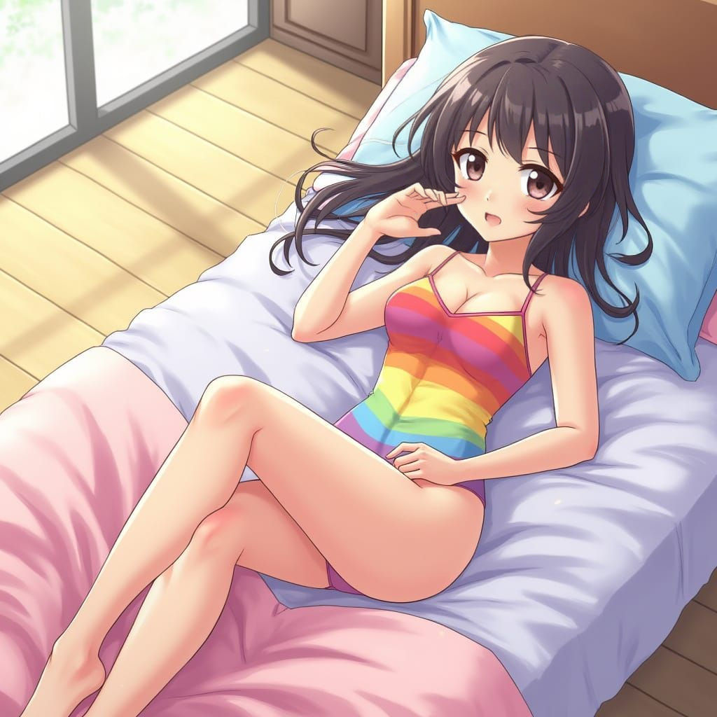 Anime Girl in Bikini Relaxing in Bed