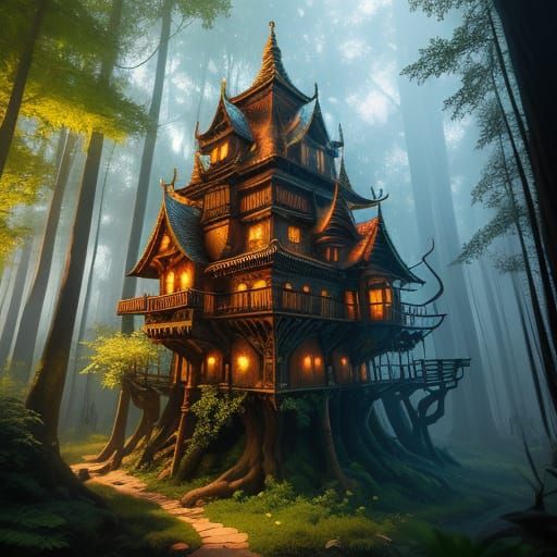 Enchanted Wooden Kingdom in Forest: Fantasy Concept Art