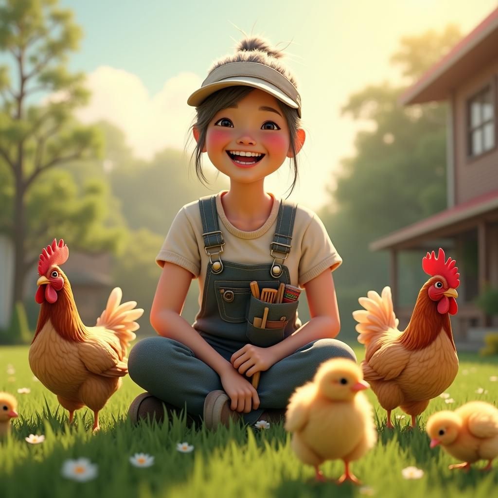 a girl and her chickens