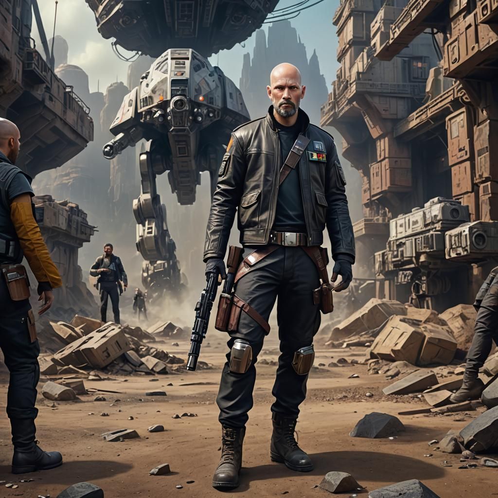 Star Wars Bald Man with Blaster, Detailed Matte Painting