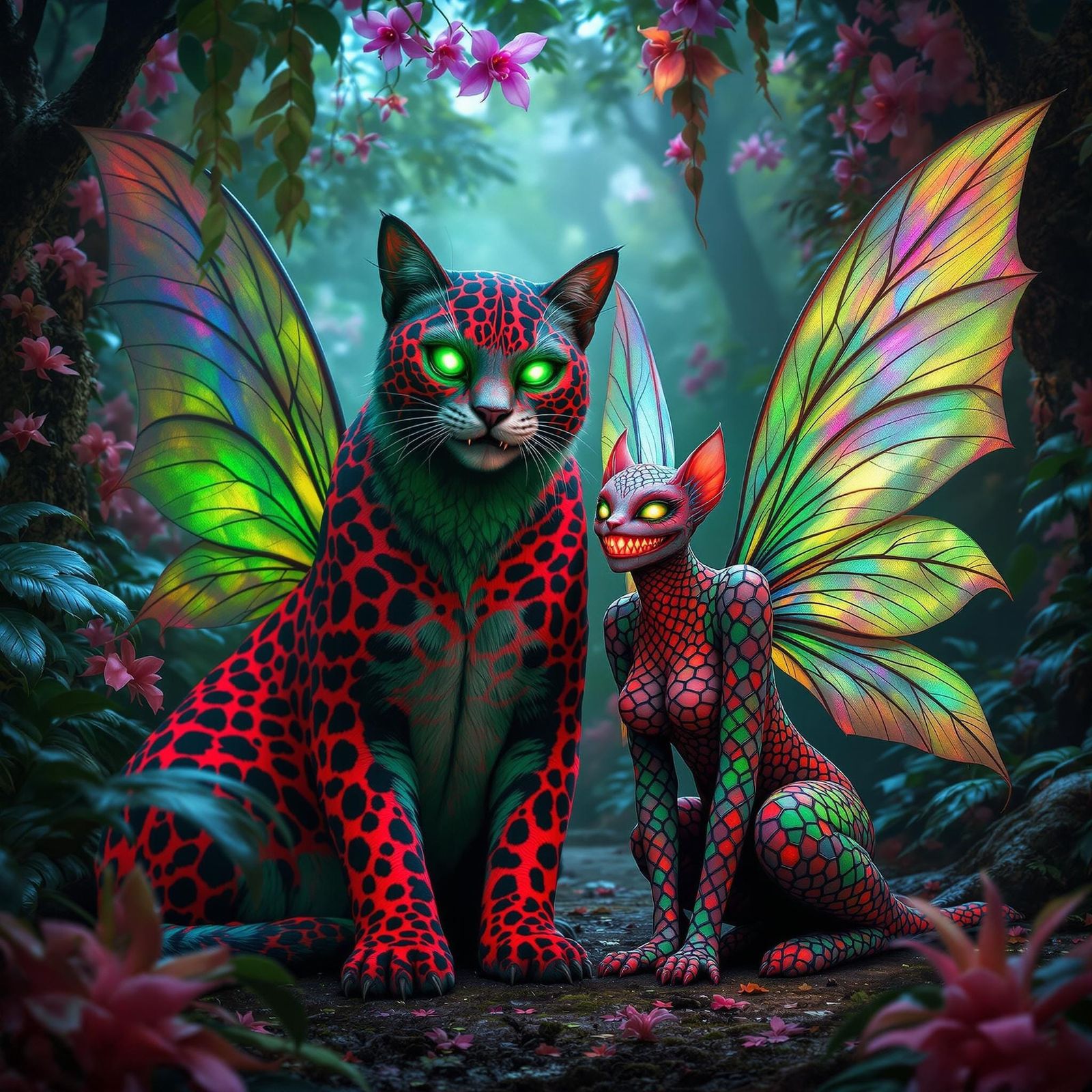 Surreal Feline and Fairy Rave in Alien Forest
