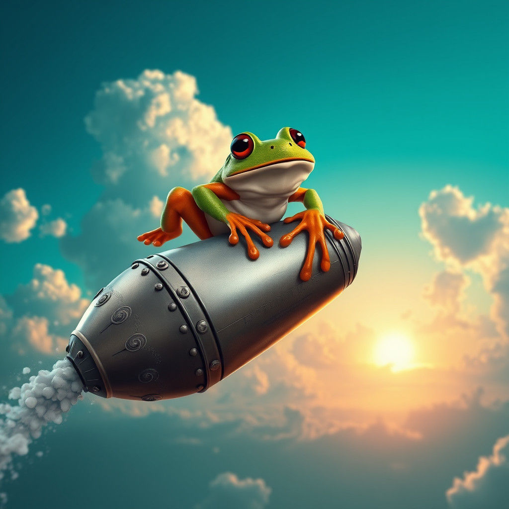 Frog Riding Torpedo Bomb in Stylized Matte Painting