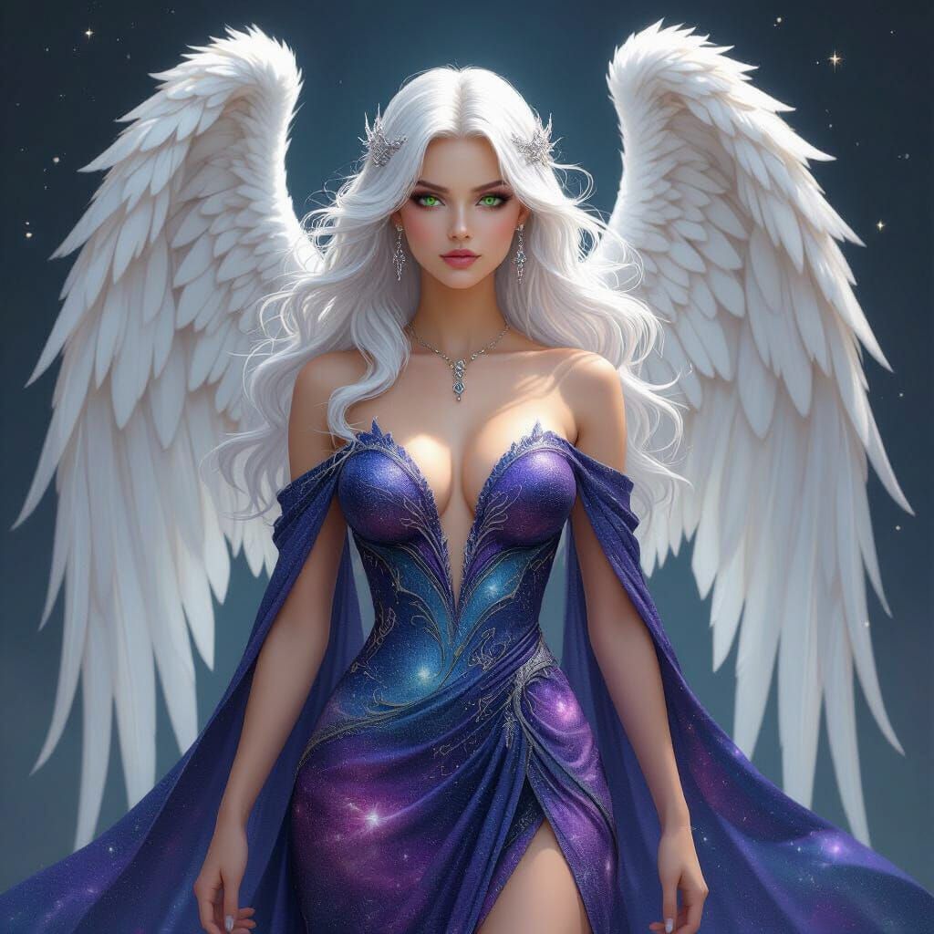 Archangel with Galaxy Dress in Digital Art Style