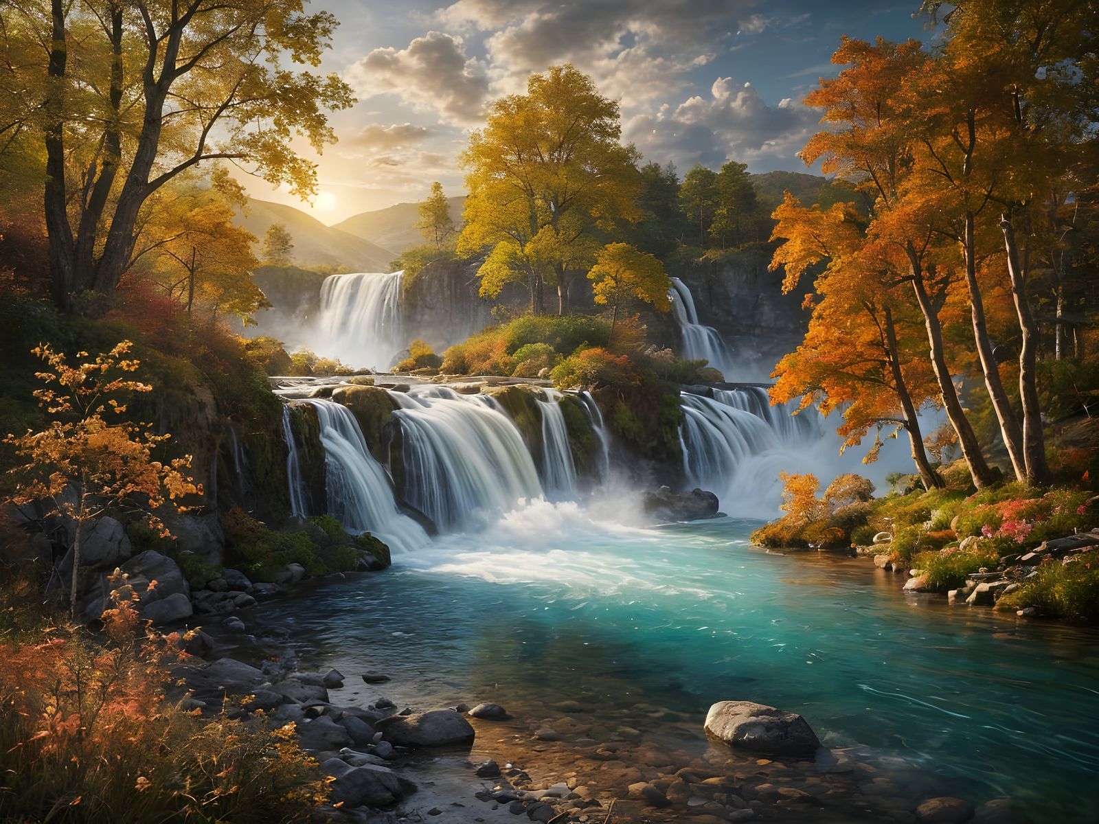 Baroque Landscape with Autumn Waterfall
