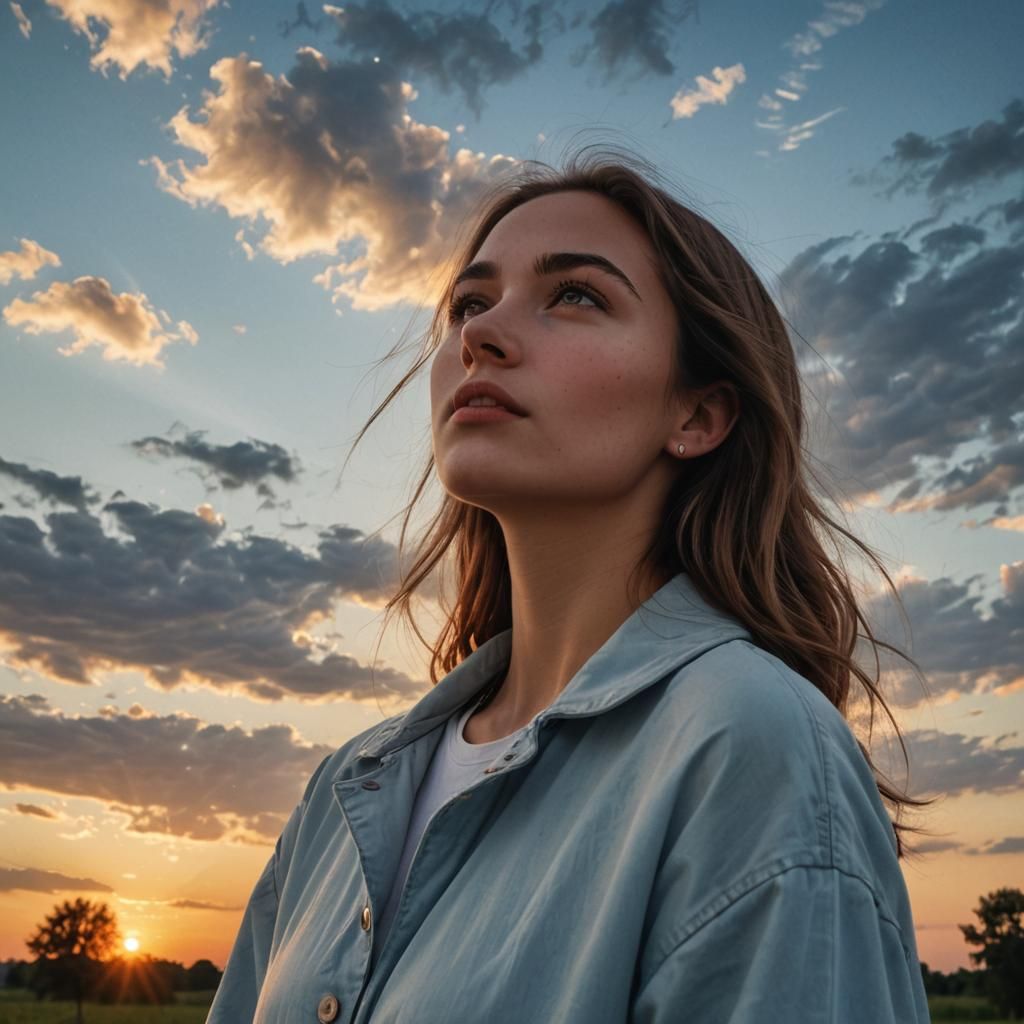 Girl Awaiting Sunrise: Digital Art