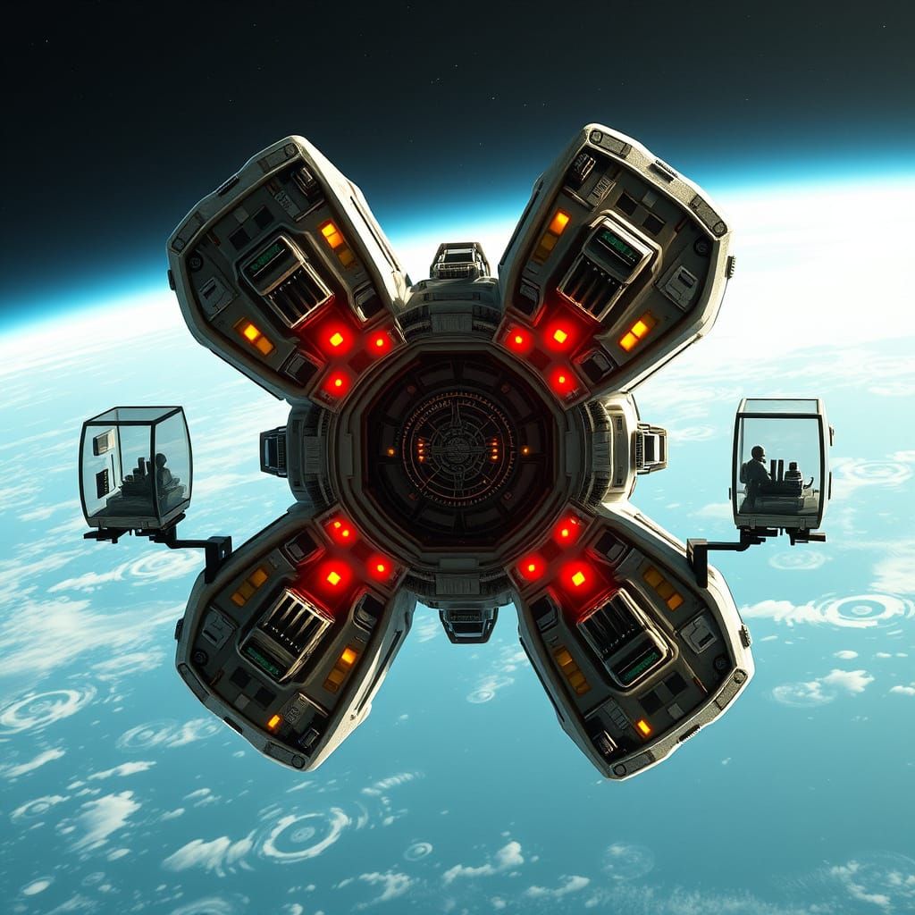 Compact Space Station with Robust Repair Bay in Futuristic I...