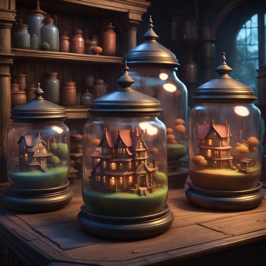 Fantasy Mansions in Jars, Studio Ghibli Style