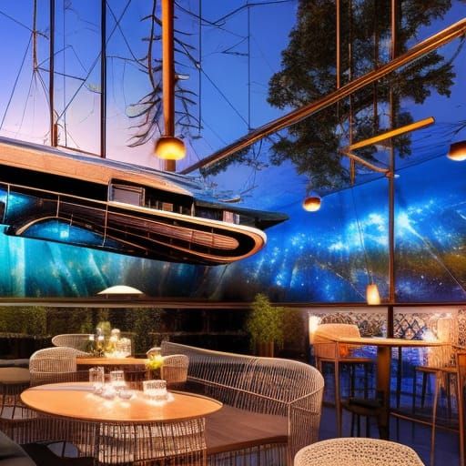 Cafe Floating in Night Sky: Fractal Iridescence