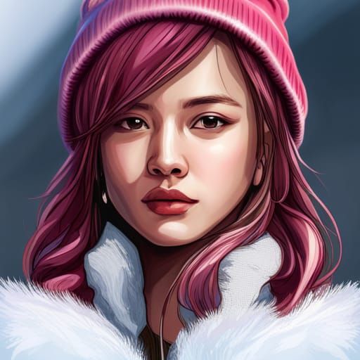 Hyperrealistic Woman in France Winter Scene