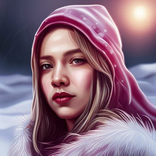 Hyperrealistic Portrait of Woman in Winter Snow