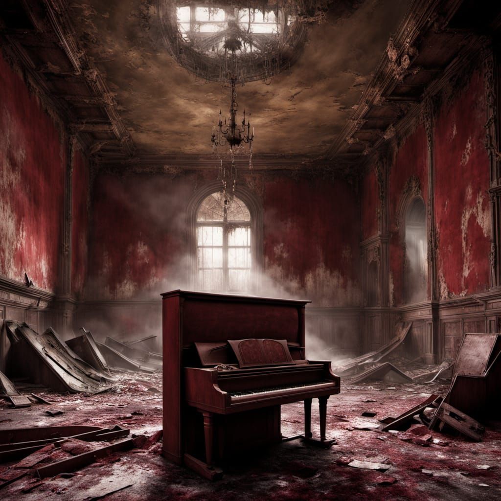 Abandoned Theater Piano in Silent Ruin