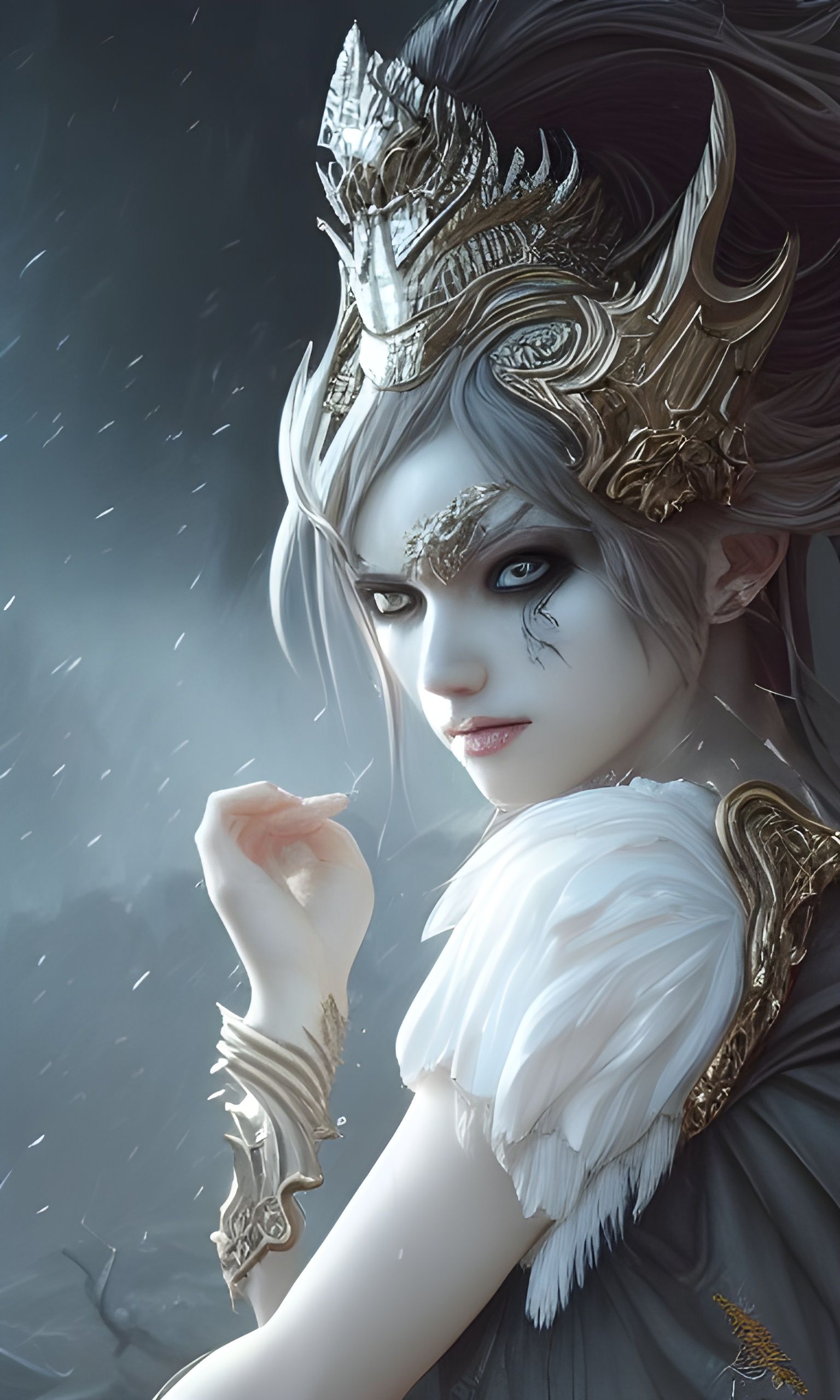 Dark Fantasy Warrior in Pearl Armor