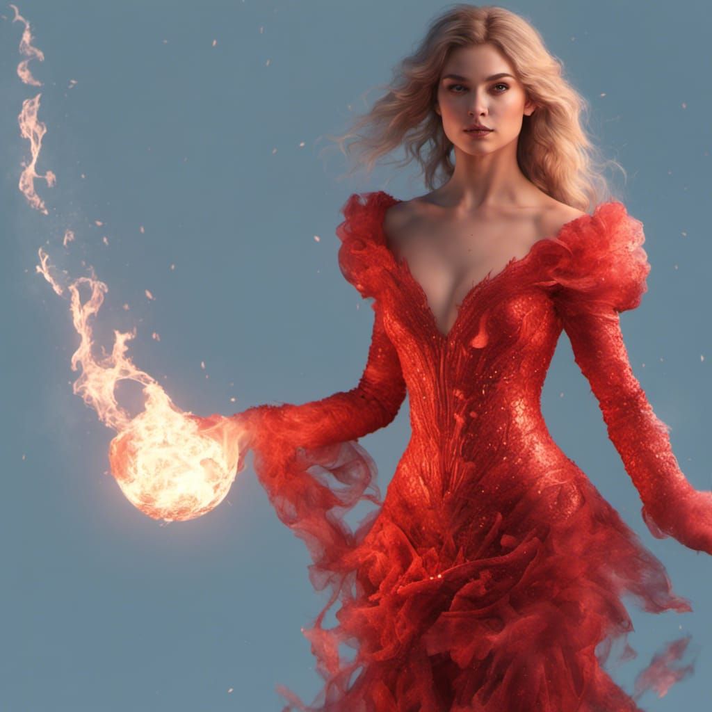 Pamela Reif in Red Ball Gown, Octane Render