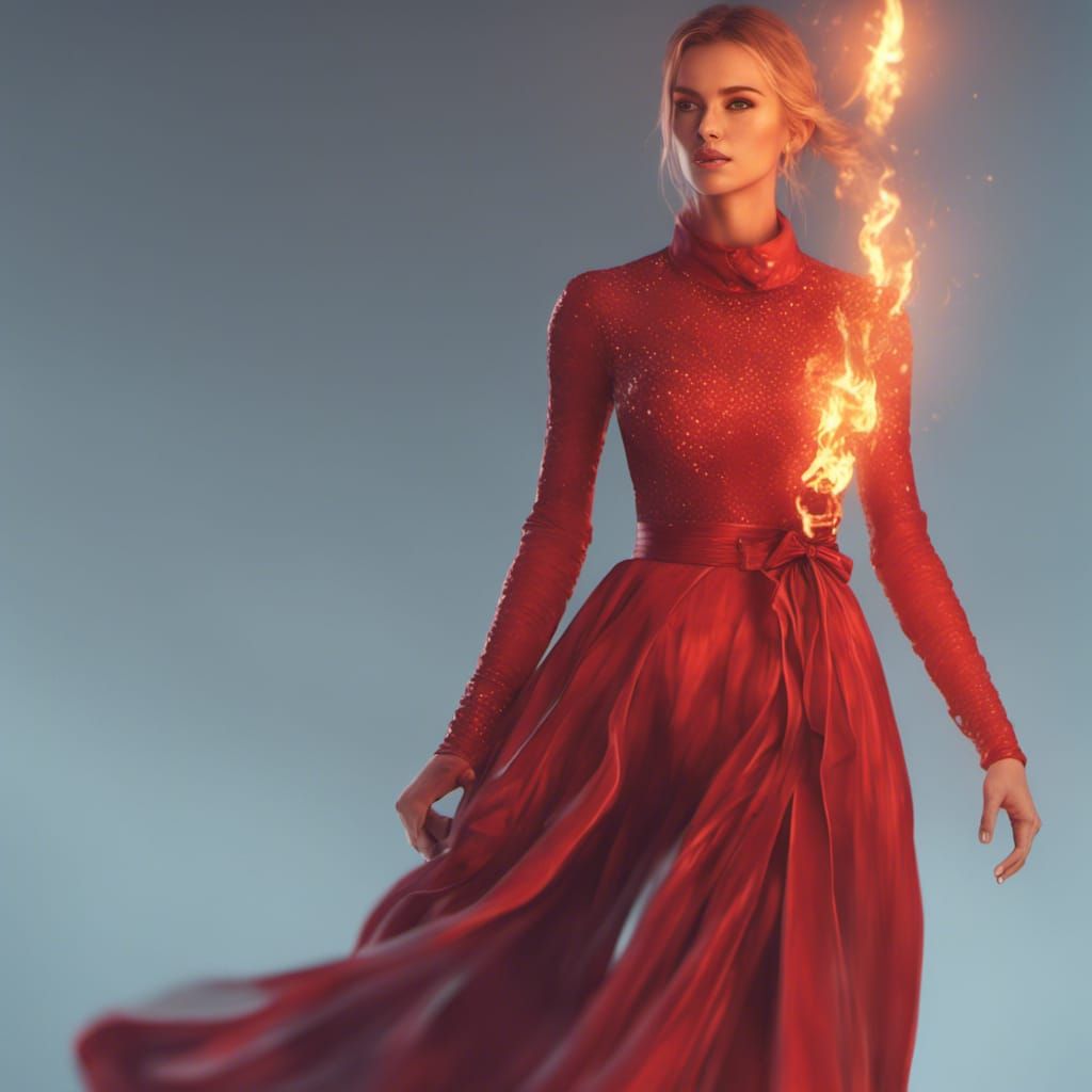 Pamela Reif in Fiery Red Ball Gown