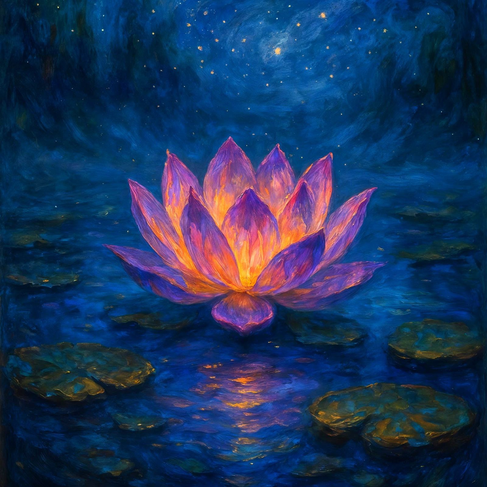 Luminous Lotus Flower in Dreamlike Twilight Pond