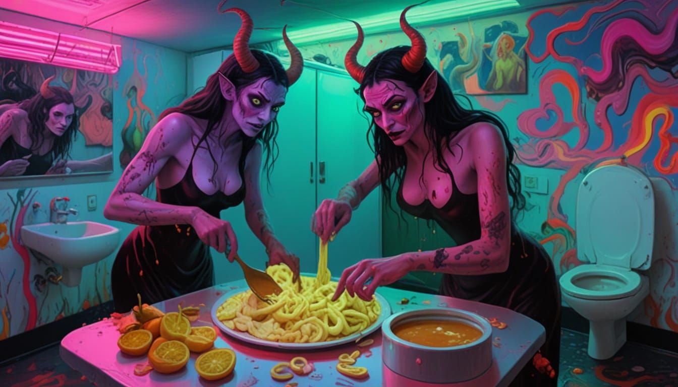 Demonic Feast: Psychedelic Horror Truck Stop Painting