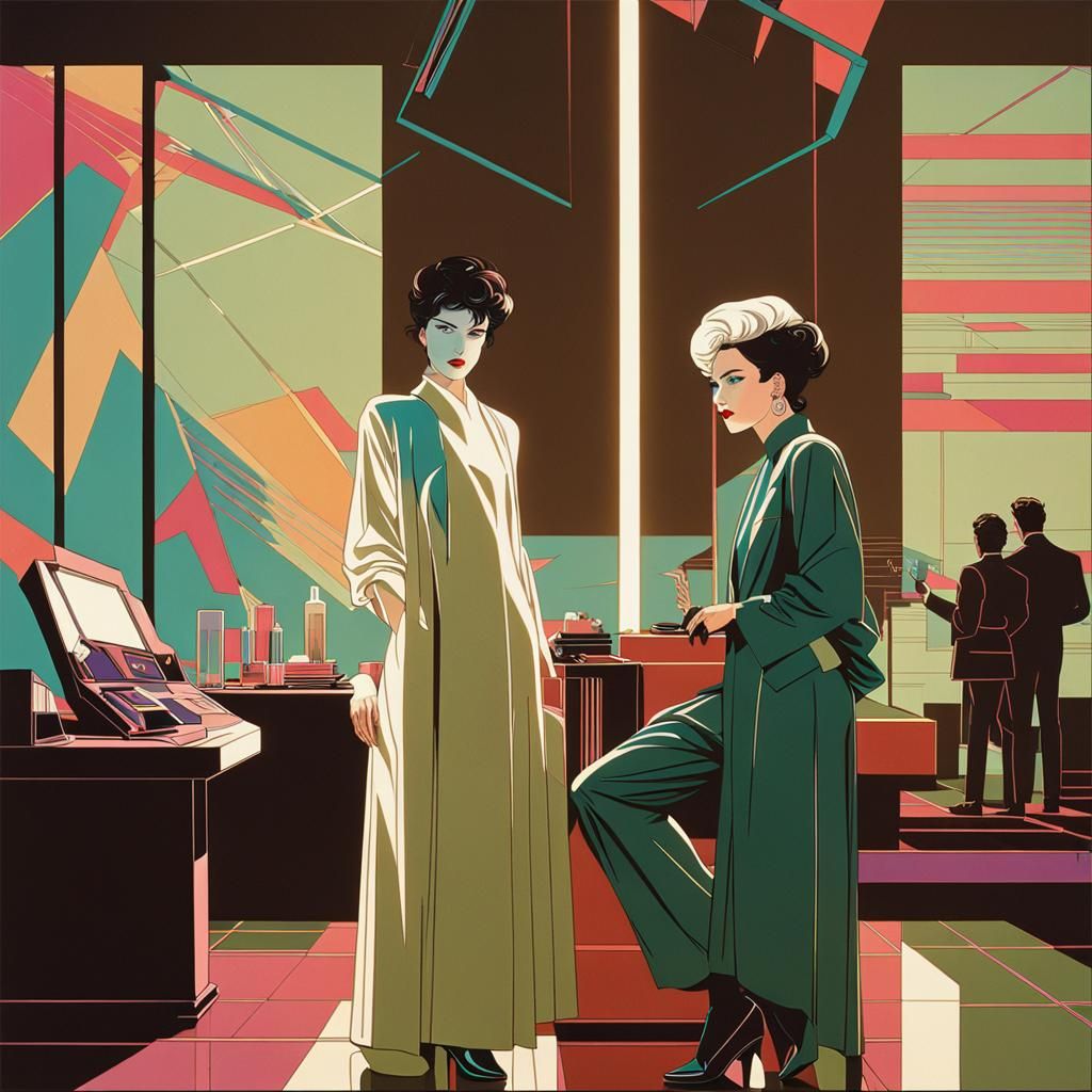 album cover movie poster by Patrick Nagel, vaporwave, bold expressive woman, minimalist stylized illustration style, cle...