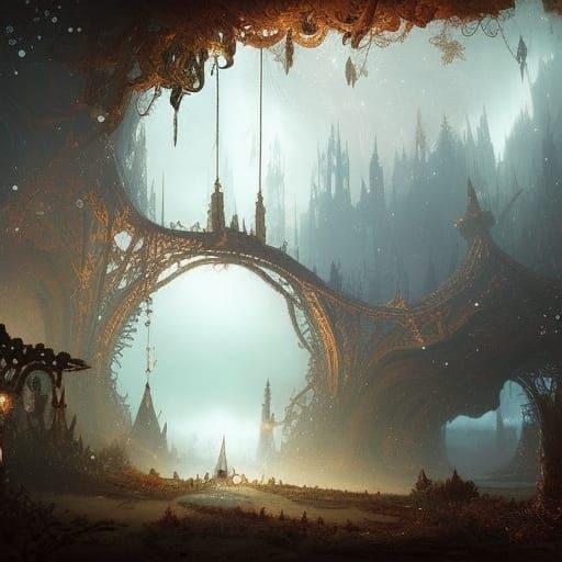 Dreamlike Path with Caracal in Surreal Landscape