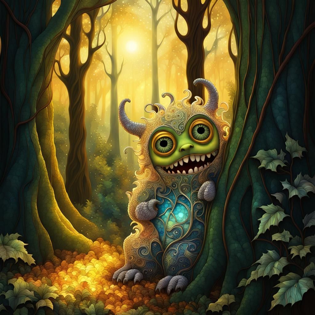 Tiffany Stained Glass: Cute Monster Hiding