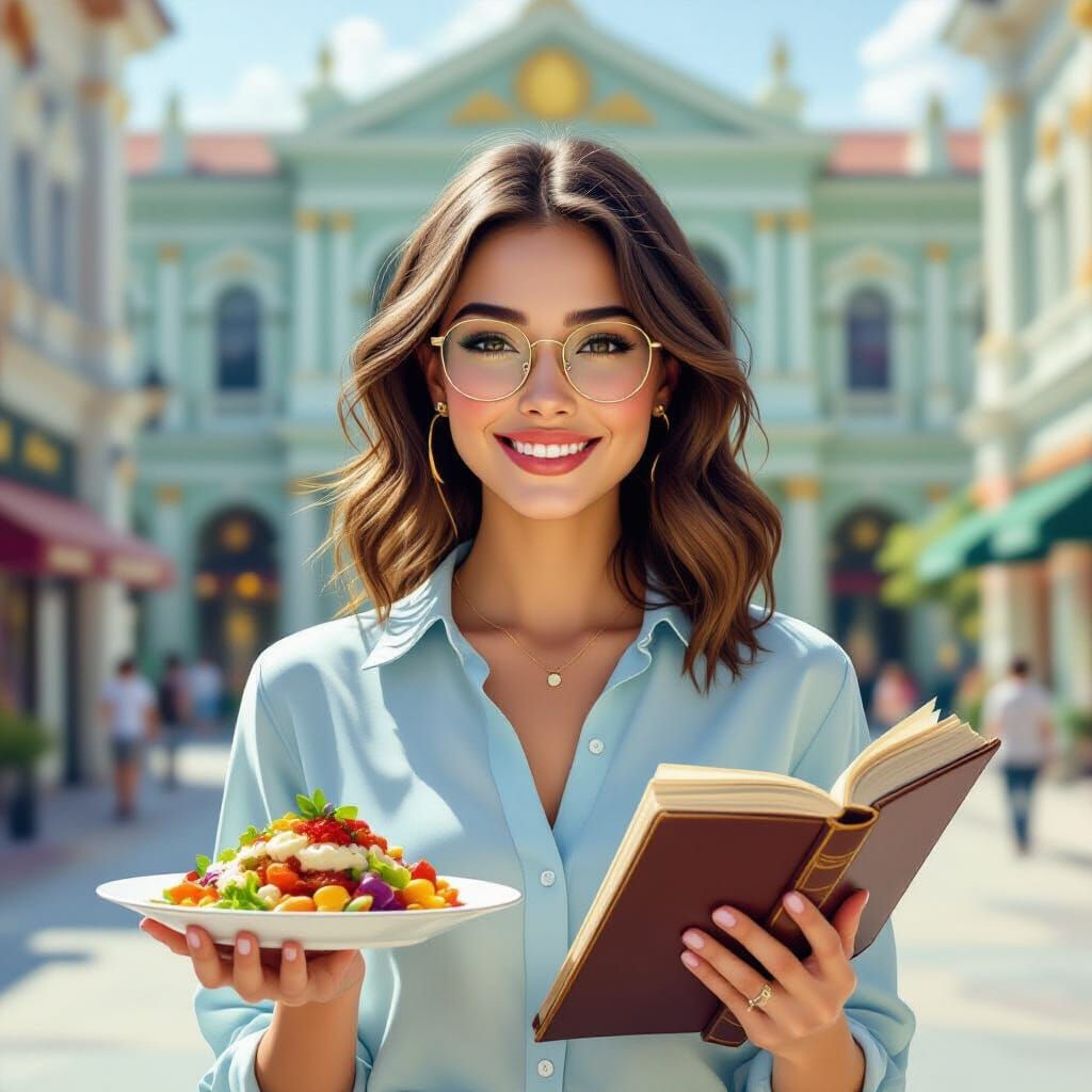 Woman Enjoys Food & Books at Madame Tussauds Singapore