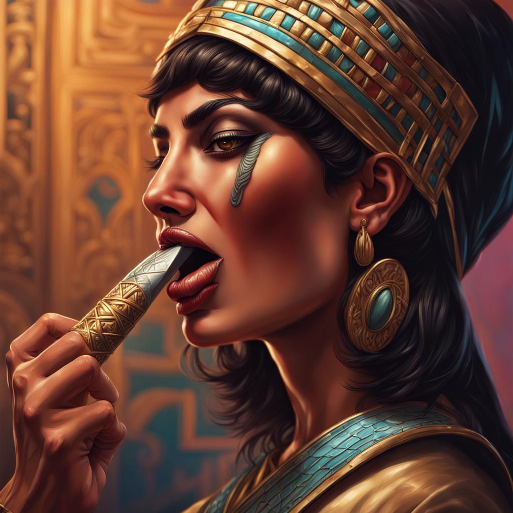 Egyptian Woman with Curved Blade in Hyperrealistic Style