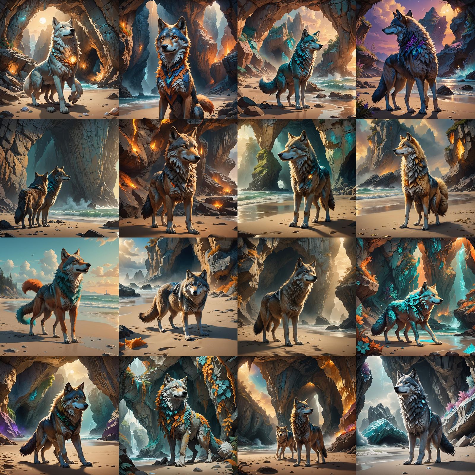 Anthro Furry Wolf on Beach in Detailed Fantasy Art