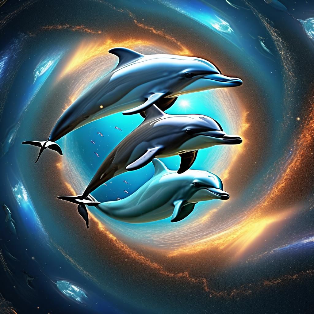 Hyperrealistic Dolphins Fly Through Space Wormhole