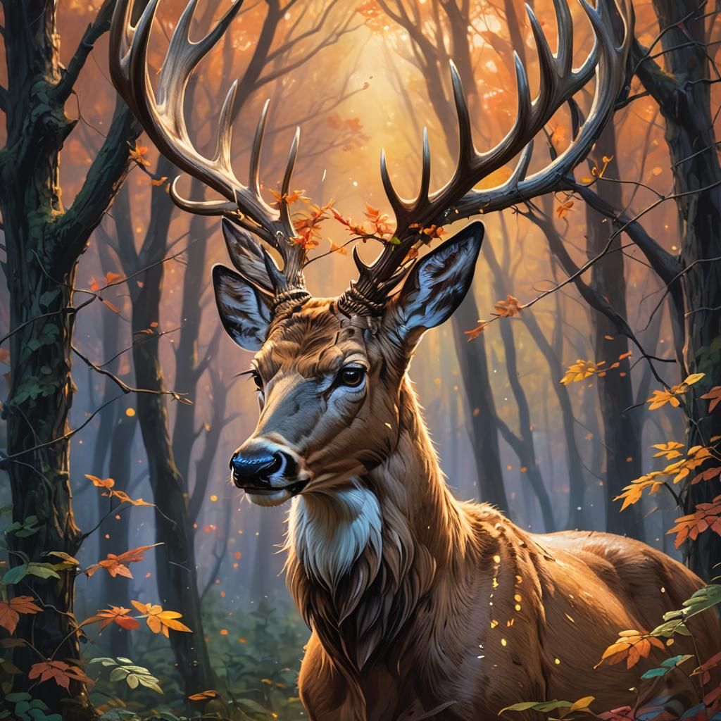 Majestic Deer Portrait in Vibrant Forest