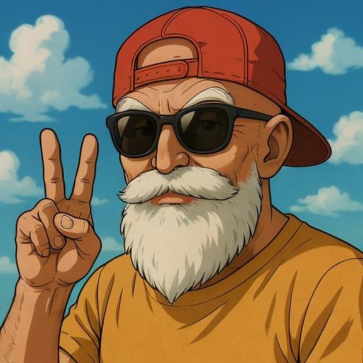 Photorealistic Bearded Man in Stars with Dragon Ball Style