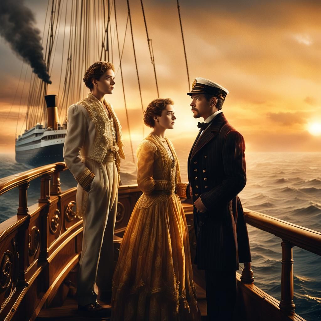 Jack and Rose on the Titanic: Cinematic Film Still